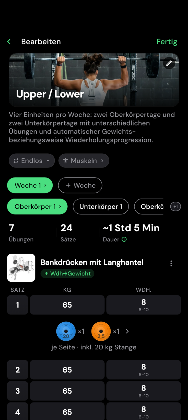Plan-Editor mit Oberkörper- und Unterkörpertag