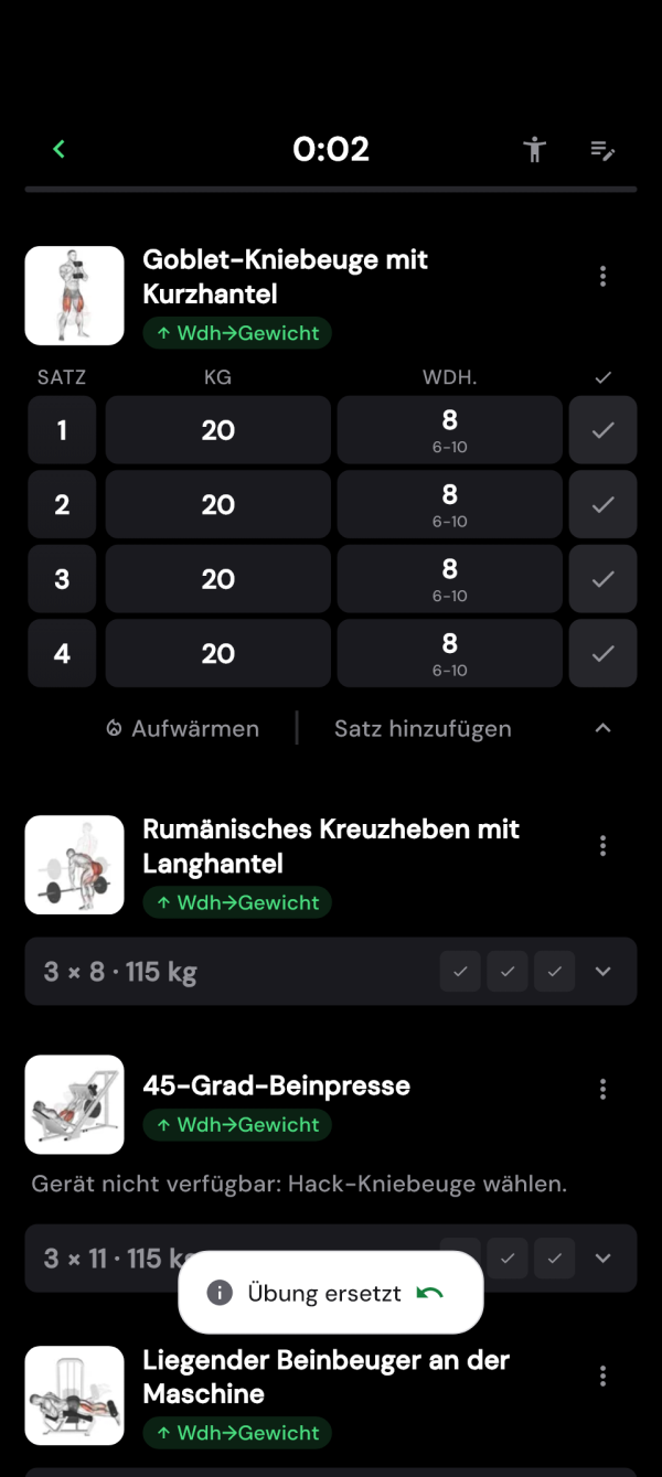 Ersatzübung mit geprüften Satzgewichten