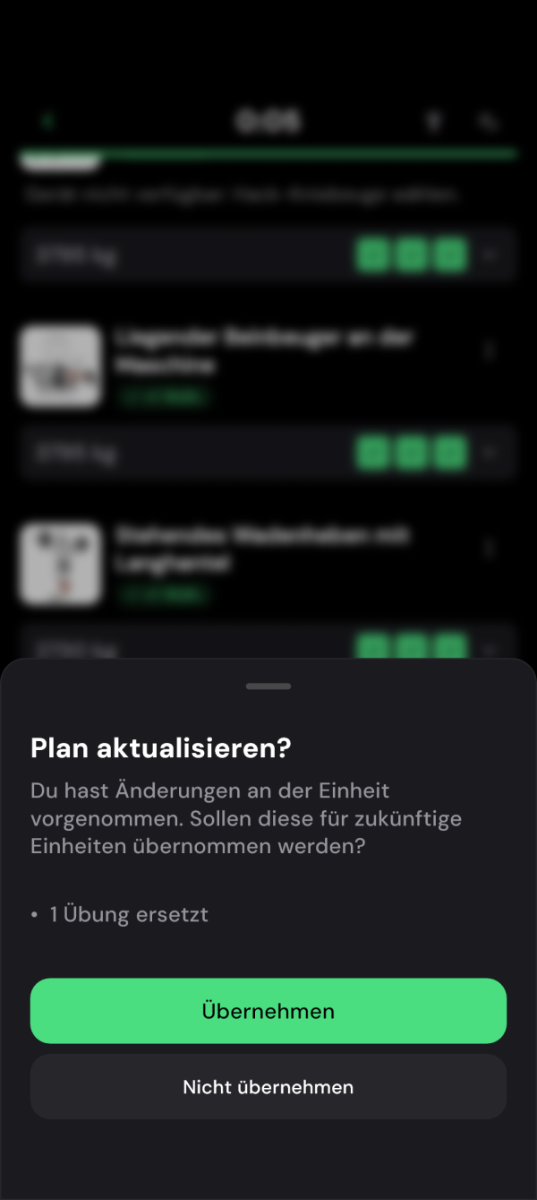 Dialog zur Übernahme der Änderung in den Plan