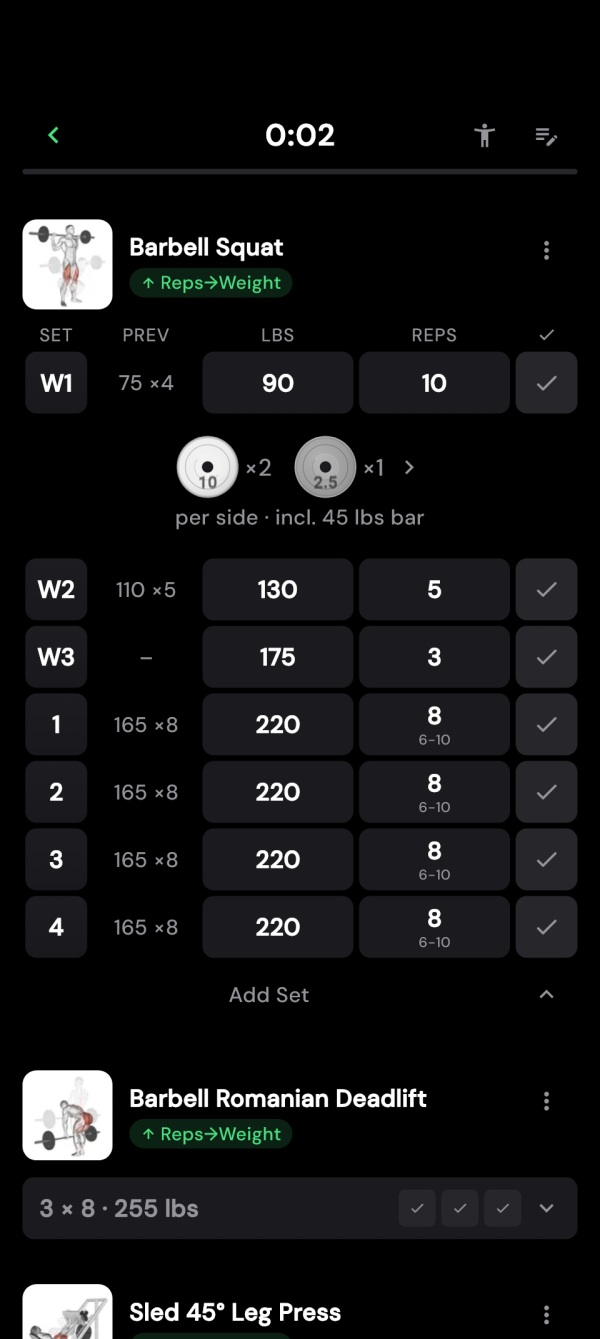 Warm-up sets before working sets