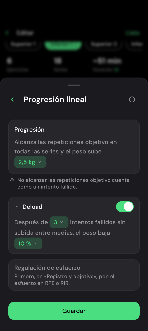 Ajustes de progresión lineal del peso