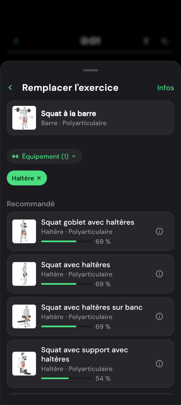 Exercices de remplacement filtrés par haltères