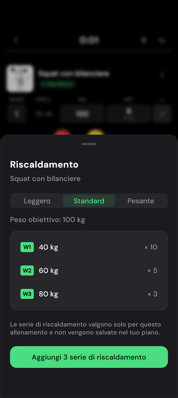 Tre serie di riscaldamento suggerite per lo squat