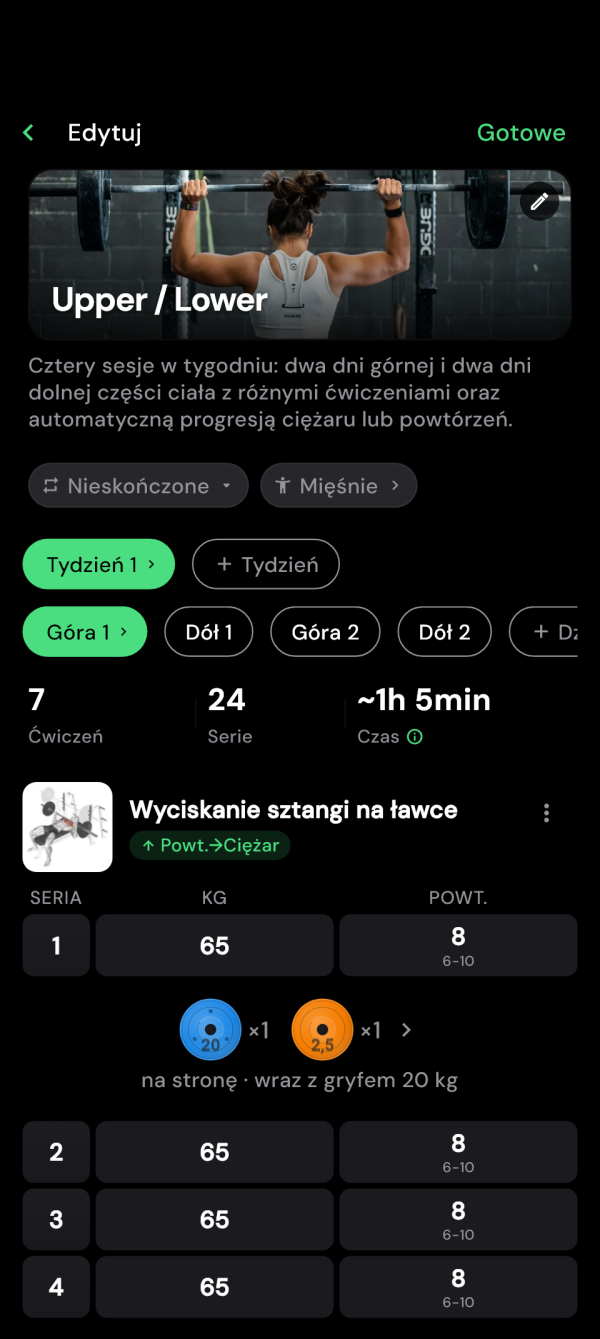 Edytor planu z dniami góry i dołu ciała