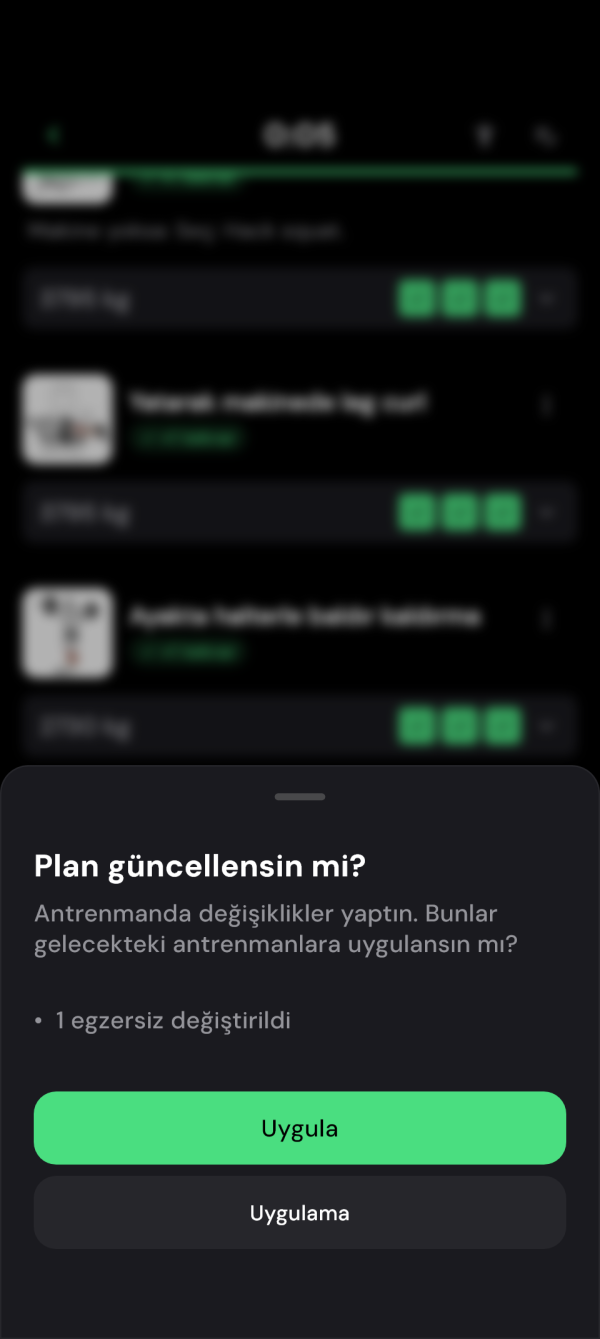 Değişikliği plana uygulama iletişim kutusu