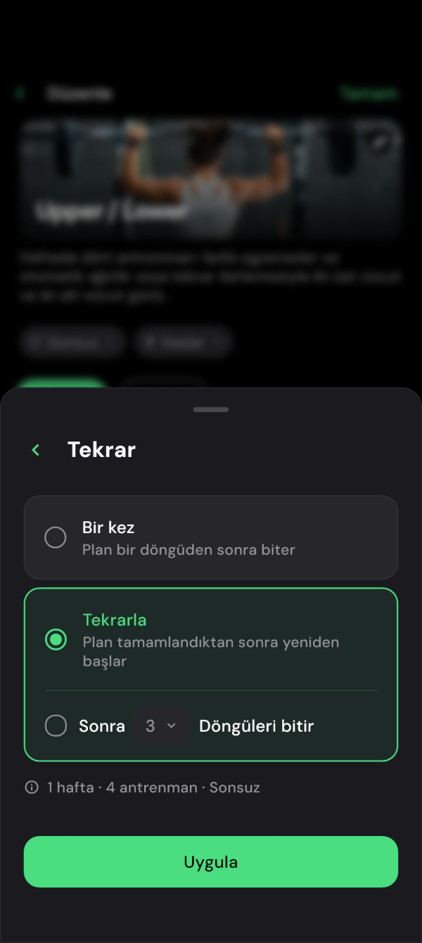 Antrenman planının sürekli tekrarı